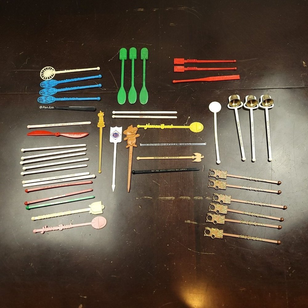Vintage Mid-Century MCM Swizzle Sticks 42 Hotels Airlines‎ Casinos